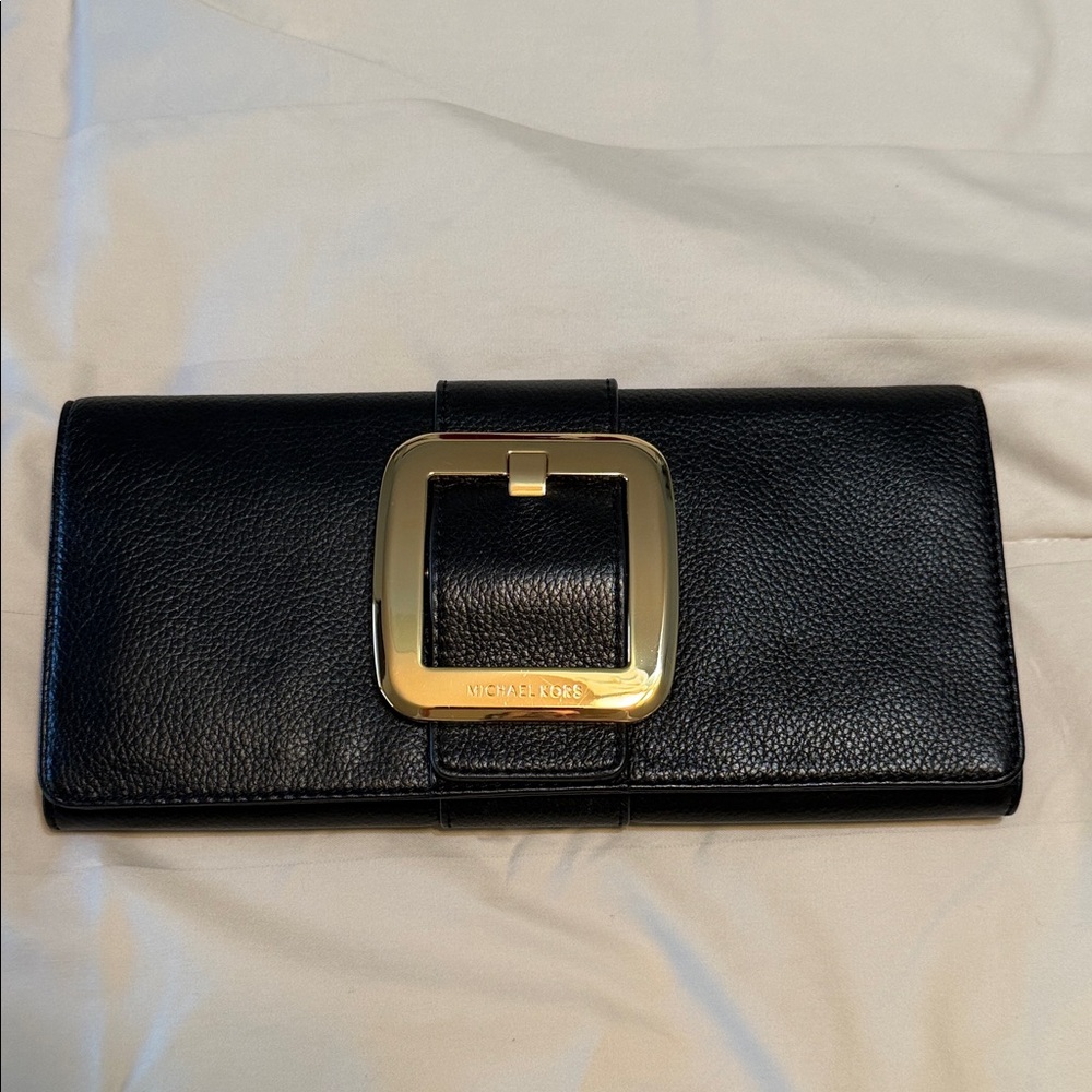 Michael Kors Black Clutch with Gold Buckle